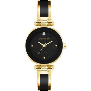 ✨ Anne Klein Bangle Watch Women Black Genuine Diamond Mineral Crystal Watch